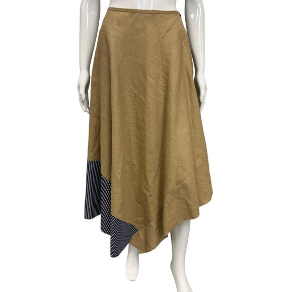 LOEWE Beige Cotton Striped Panel High-Rise Asymmetric Midi Skirt Size 34 US 2